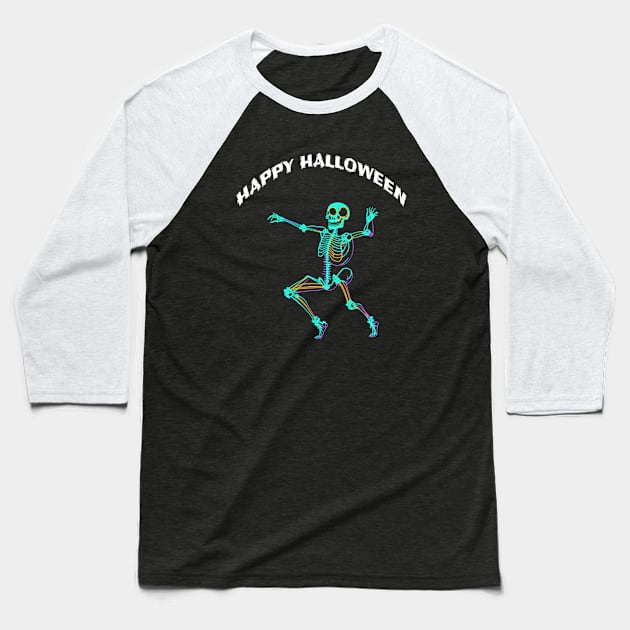 A Funny Dancing Skeleton in Halloween Baseball T-Shirt by halazidan
